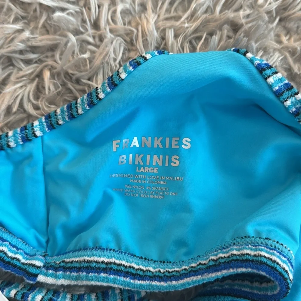 Frankie’s Bikinis Blue Stripe Bay View Terry Top & Dove Terry Bottom Bikini Set